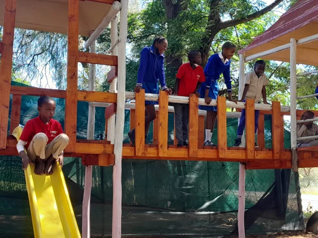 Children playing on the centre’s outdoor playground.